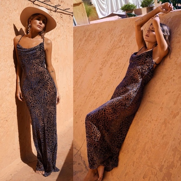 Rat & Boa Jasmine Leopard Print Cowl Neck Semi Sheer Velvet Maxi Dress - Picture 13 of 13